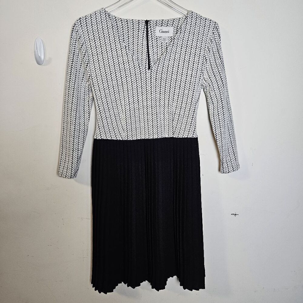 Anthropologie Crossknit Dress By Ganni Knit bodice, pleated skirt Unquiet Black/